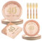 BOKFJBP 96Pcs 40th Rose Gold Birthday Decorations- Party Tableware Set Disposable Paper Plates Napkins Bamboo Forks Vintage 1985 Party Decorations for Ladies Women Girl Serves 24