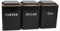 Hylruu Recipientes para té, café y azúcar, 3 piezas de lata cuadrada de metal para almacenamiento de alimentos, juego de recipientes negros de 1400 ml con bandeja de metal, recipientes de