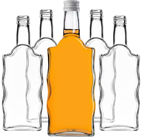 KADAX Lot de 10 bouteilles en verre de 500 ml, vides, avec bouchon à vis, petites bouteilles de liqueur à remplir, bouteilles décoratives en verre (blanc)