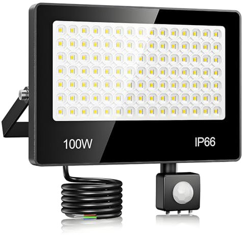 Projecteur LED Exterieur Detecteur De Mouvement 100W - 10000LM 6500K Blanc Froid Spot LED Extérieur Detecteur De Mouvement, IP66 Étanche Eclairage Exterieur pour Cours, Jardins, Garages