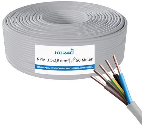 kör4u NYM-J 5 x 1,5 mm² – 50m, Installationskabel, Mantelleitung, Stromkabel für Elektroinstallation, Feuchtraumkabel, DIN VDE 0250-204
