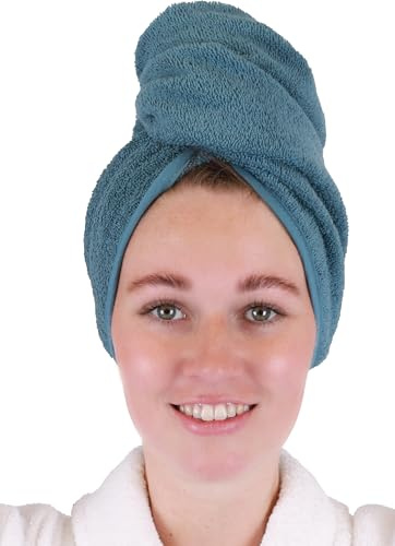 Betz 1 Stück Turban Handtuch 100% Baumwolle Turbantuch - Haar Turban - Frottier Kopfhandtuch - Farbe taubenblau
