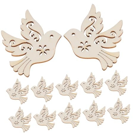 TOPPERFUN 100 Stück Vogelanhänger aus Holz, 3,5 cm Kreativ Bemalt Hohl Friedenstauben Anhänger, Leere Holzplatte in Taubenform zum Aufhängen, Unbehandeltes Holz zum Selbermachen