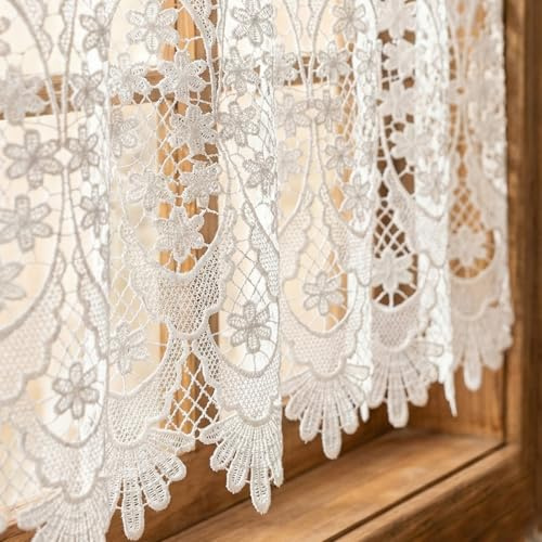 Molaxhome Homey Sheer bestickter Volant mit Blumen und Blättern und Ranken, ideal für Küche und Schlafzimmer, Weiß, B 120 x L 45 cm
