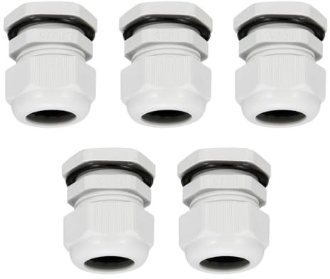 MACHSWON 5Pcs PG25 Cable Gland – Durable Threaded Wire Connector with Locknut for 16-21mm Dia Cable Wire, White