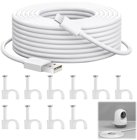 Cable USB-C 10m 66W Carga Rápida, Alargador de Alimentación para Cámaras de Seguridad Mi y Otras Marcas, PVC Resistente, Instalación Fácil con Abrazaderas, Cable de Extensión USB Tipo C