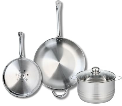 ELO 9878650 Kochgeschirr-Set, 3-teilig, 2 Bratpfannen 24 und 32 cm und 1 Kochtopf 20 cm Elo Profi, glänzend, Edelstahl, Induktion