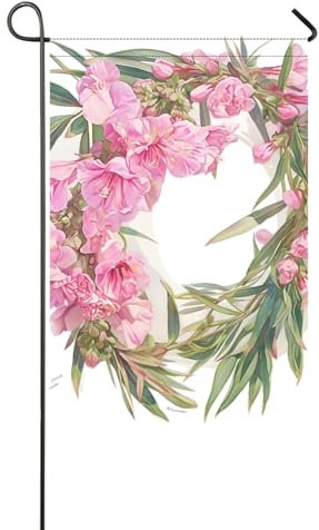floralmorphic lettera O rosa oleandro fiore acquerello preghiera bandiere all'aperto pasqua porta banner per decorazione portico 30,5 x 45,7 cm doppio lato