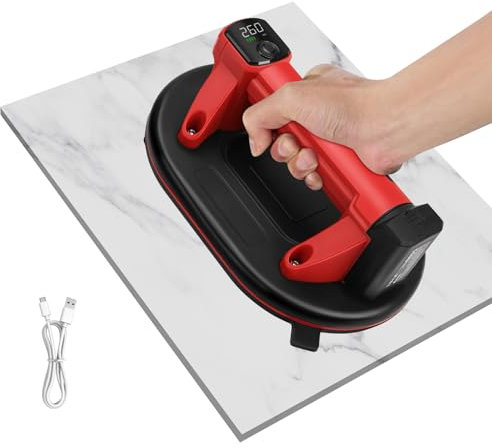 Electric Vacuum Suction Cup Lifter, 600LBS Max Load, with 2 Batteries & LCD Display, Auto Cleaning, for Glass/Tile/Metal/Furniture