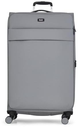Rock Harper Large Soft Shell Suitcase in Grey - Lightweight, Sleek & Minimalist Design - Telescopic Handle, 360 Swivel-Wheels & TSA Combination Lock - 78 x 47 x 34cm 84L Capacity