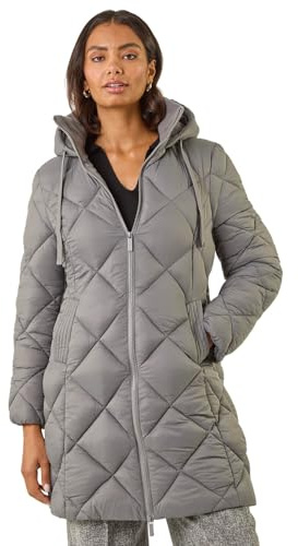 Roman Padded Coat for Women UK - Ladies Longline Puffer Winter Quilted Parka Waterproof Rainproof Wind Resistant Thermal Jacket Long Length Warm Zip Hood Puffa Cosy
