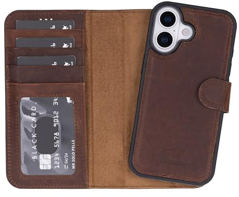Solo Pelle Lederhülle kompatibel für iPhone 17 in 6.3 Zoll abnehmbare Hülle (2in1) inkl. Kartenfächer geeignet für MagSafe Zubehör (Vintage Braun)