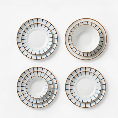 NORDIC SCHILLER Porzellan Tafelservice, 6 Personen, 24-tlg., Sare Atina Series, Buntes Design Geschirr Set, Teller Set, Suppenschalen, Dessertteller, Tiefe Teller, Speiseteller, Geschirrsets