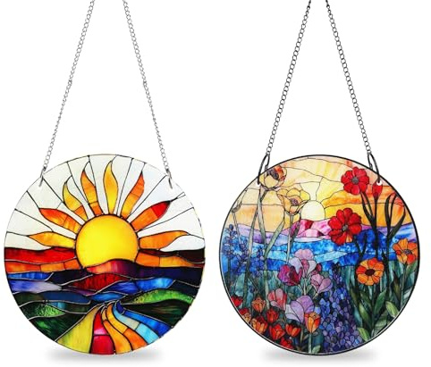 Lot de 2 attrape-soleil à suspendre pour fenêtre - Avec chaîne et crochet - Décoration de fenêtre - Pour jardin, balcon, salon, chambre à coucher - 20 x 20 cm