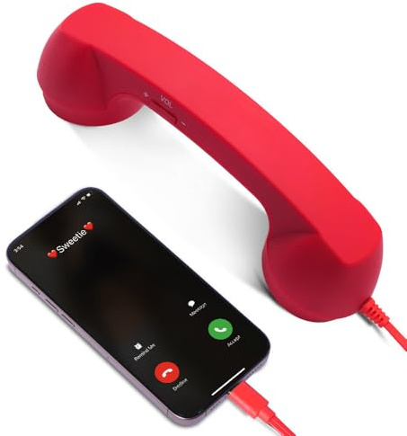 Kyduu Cuffia Telefonica Retrò, Cornetta Vintage del Telefono per Cellulare in ABS, Ricevitore Telefonico per iPhone/Android, Ricevitore Cellulare Tipo C Vecchio Stile, Rosso