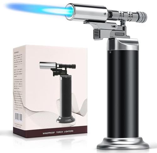 Cipovevos Butane Torch Lighter, Kitchen Torch, Refillable Cooking Torch Gun, Creme Brulee Torch Lighter, Blow Torch for Cooking, Welding,Black (Butane is Not Included）