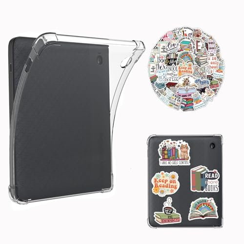 Schutzhülle + 50 Aufkleber für Kobo Libra Colour 7 Zoll / Kobo Libra 2 7 Zoll, transparente Schutzhülle, Schutzhülle, E-Reader, [stoßfest], weiches Silikon, ultradünn, Schutzhülle [kratzfest]