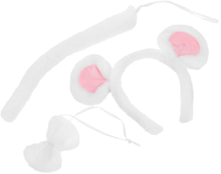 Toyvian Ensemble Déguisement Oreilles Souris Blanches en Peluche Bandeau, Queue et Nœud pour Cosplay Halloween Famille Taille Unique
