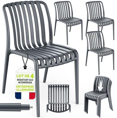 tillvex® Gartenstühle 4er Set Stapelbar Wetterfest & UV-beständig bis 120kg | Outdoor Stühle Kunststoff | Gartenstühle Balkonstuhl Outdoor | Stapelbarer Terrassenstuhl Gartenmöbel Balkon Garten Terrasse