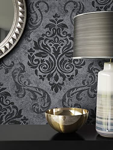 NEWROOM Barocktapete Tapete Grau Ornament Barock Vliestapete Schwarz Vlies moderne Design Optik Barocktapete Wohnzimmer Glamour inkl. Tapezier Ratgeber