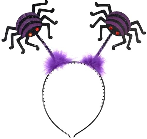 Amscan 847516-55 - Kinder-Haarreif mit Spinnen, Einheitsgröße für Kinder, Lila-Schwarz, Haarreif aus Kunststoff mit Maraboufedern und 2 Spinnen auf Spiralen, Karneval, Halloween, Kostüm