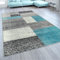 Paco Home Wohnzimmer Teppich Modern Kurzflor Karo Design Used Look Türkis Grau Weiß, Grösse:80x150 cm