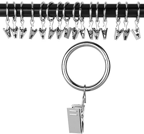 OOTSR Fenster Gardinenringe Vorhangringe mit Clips (Φ25mm) (16 Pack) - Rostfrei Rostfreier Stahl Metall Vorhang Clip Ringe für Vorhang Gewichte Kunst Anzeige, Geeignet für 20mm Stange (Nickel)