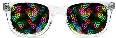 GloFX Heart Effect Diffraction Glasses - See Hearts! - Special Effect Rave EDM Festival Light Changing Eyewear (Clear)