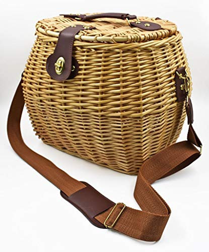 Cesto funghi,Cestino in vimini con tracolla cm 29 x 25 x h 28 adatto alla raccolta sia di funghi sia di tutti i frutti di bosco