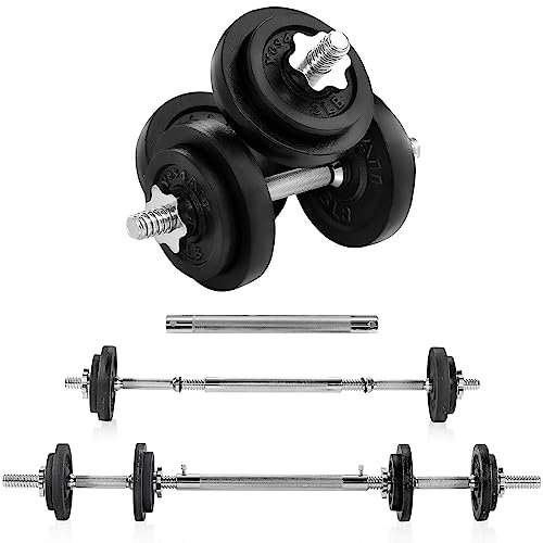 Yes4All Unisex-Erwachsene Connecto Einstellbare Hanteln mit Hantelstange Verbinder-22,7 kg Hantelgewichte (25 lbs x 2), 22.7 KG-2 Kurzhantelstange and 1 Kurzhantel-verbindungsstange, 5o lb