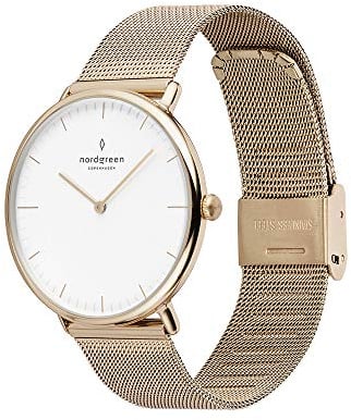 Nordgreen skandinavische Designuhr - analoges Quarzwerk, weißes Zifferblatt, austauschbare Leder/Mesh-Armbänder, stilvolle Armbanduhr, Unisex, wasserbeständig, modern, Modell Native