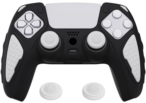 playvital Coque Manette pour ps5 Protection Accessoire pour ps5 Controller Cover Housse Silicone avec Capuchon Joystick,Édition Chevalier-Noir&Blanc