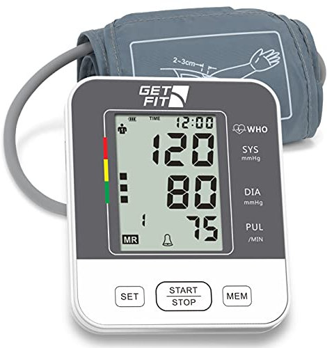 Get Fit Blood Pressure Monitor CE Approved UK for Home Use - Medical Upper Arm Blood Pressure Machine - Heart Rate Monitor - Hypertension Detector - Adjustable 22-32cm Large Adult Cuff - LCD Display