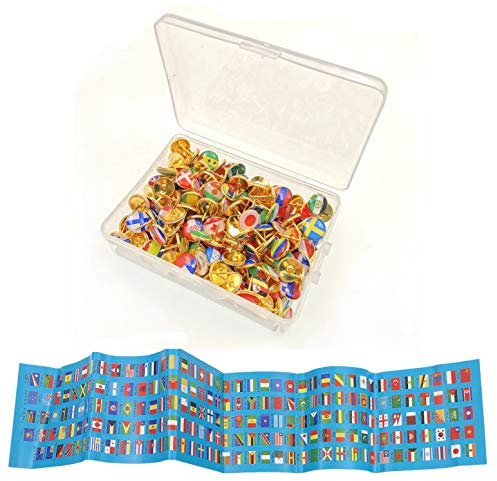 JZK 194 x Nationalflagge Kreative Stecknadeln Daumenstifte Dekorative Zeichenstifte mit 1 Flaggenlogokarte und Box für Karte, Pinnwand, Anschlagtafel, Fotowand