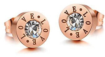 Crystalline Azuria Femme Boucles d'Oreilles Cercle 18 ct Plaqué Or Rosé avec Cristaux Blancs en Zircone Amour gravé