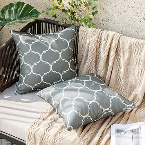 MIULEE 2er Set Outdoor Kissenbezüge Dekorativ Kissenhülle Marokko wasserdichte Kissen Sofakissen Dekokissen Weiche Dekohülle Zierkissen Couchkissen für Sofa Garten 50x50 cm Dunkelgrau