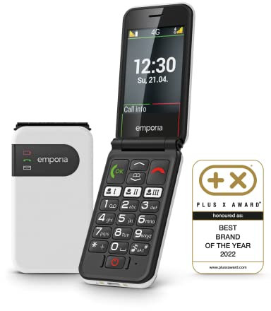 Emporia SIMPLICITYglam LTE V227, 4G Flip/Clamshell Phone for the Elderly with large 2.8 screen, Emergency SOS button and charging cradle - White (Official UK and Ireland version)