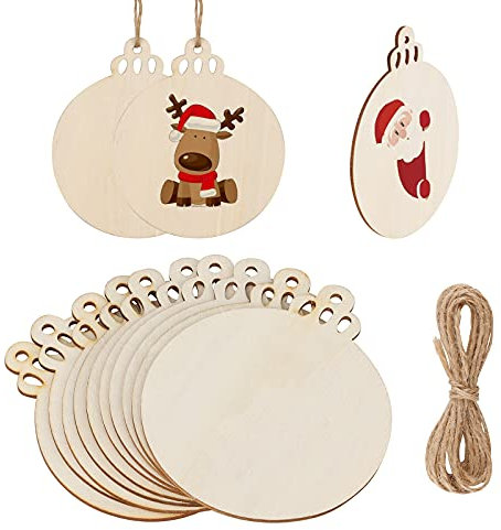 KINBOM 50 Pièces Ornements de Noël en Bois Rondes en Bois Tranches en Forme de Flocon de Neige Boule Noël Bois Décorations de Noël à Peindre pour Bricolage Artisanal Décorations pour Arbres de Noël