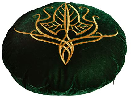 Elbenwald Herr der Ringe Kissen Elben-Blatt Motiv Stickerei rund Ø 43 cm Samt grün