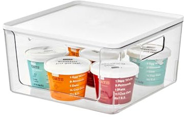 iDesign Open Front Storage Box with Handles, Storage Box with Lid, Versatile as Kitchen Storage or Bathroom Organiser, Made of Recycled Plastic, White