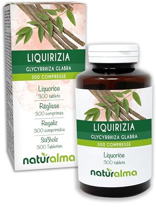 Süßholz oder Lakritz (Glycyrrhiza glabra) Wurzeln Naturalma - 150 g - 300 Tabletten - Nahrungsergänzungsmittel - Natürlich und Vegan