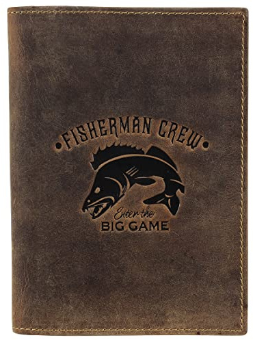 Greenburry Vintage Fisherman Crew Leder Ausweismappe Dokumentenmappe Angelschein Etui BV-328B-FC-PikePerch Zander, Farbe:Braun