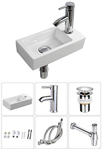 Petit lavabo de salle de bain rectangulaire en céramique à suspendre au mur - pour droitier, classique