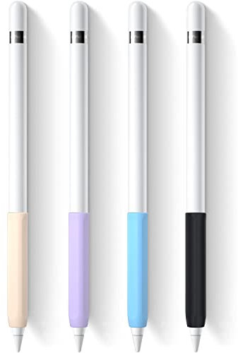YINVA 4 PCS Grip Holder Compatible with Apple Pencil 1st Generation, Premium Silicone Ergonomic Case Cover Sleeve Accessories Compatible with iPad Pencil 1 Gen (Pink,Purple,Blue,Black)