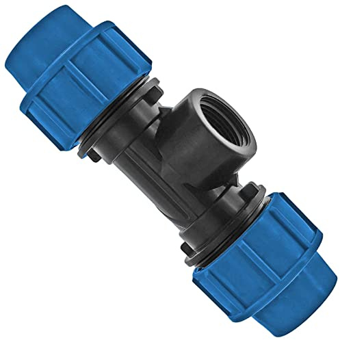 MegaHaustechnik PP Fitting Klemmverbinder T-Stück mit 1 1/2 Zoll Innengewinde für 40mm PE Rohr Außendurchmesser Trinkwasser PN16 Verschraubung blau