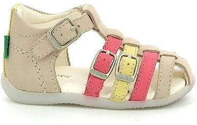 KICKERS Garçon Fille BIGFOR Sandale, Beige Rose Jaune, 18 EU