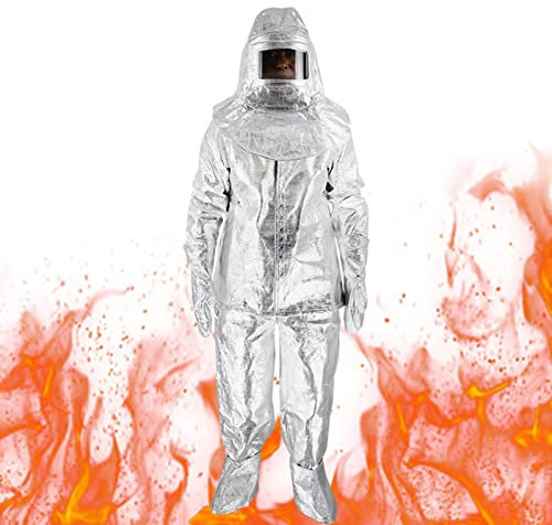 Yajimsa Feuerfester Anzug - 500-Grad-Feuersczkleidung - 500 Grad hitzebeständiger aluminisierter Anzug Feuerfeste Kleidung beinhaltet 1, Overall, 1 Paar Handschuhe und 1 Paar Überschuhe