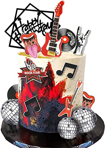 Guitar Cake Toppers Music Theme Birthday Cake Toppers Electric Guitar Model Rock And RollCake Decorations For Rockstar Theme Party Guitar Party Bass Party Supplies (Red)