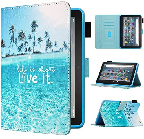 Fancity Funda para 2022 Amazon Fire 7 (12. Generation), Cuero Sintético Funda Inteligente Dormir/Activar con Ranura para Tarjeta con Soporte para Amazon Fire 7 Pulgada 2022, Beach