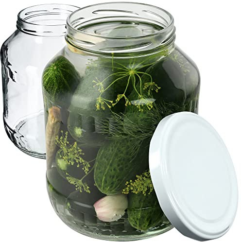KADAX 2st 1,7L Einmachgläser mit Schraubdeckel fi89mm für Gurken, Kombucha, Kimchi | Konservengläse weite Öffnung zum Einlegen, Fermentieren, Einmachglas zum Einlegen, Einkochgläser, Gurkenglas (Weiß)